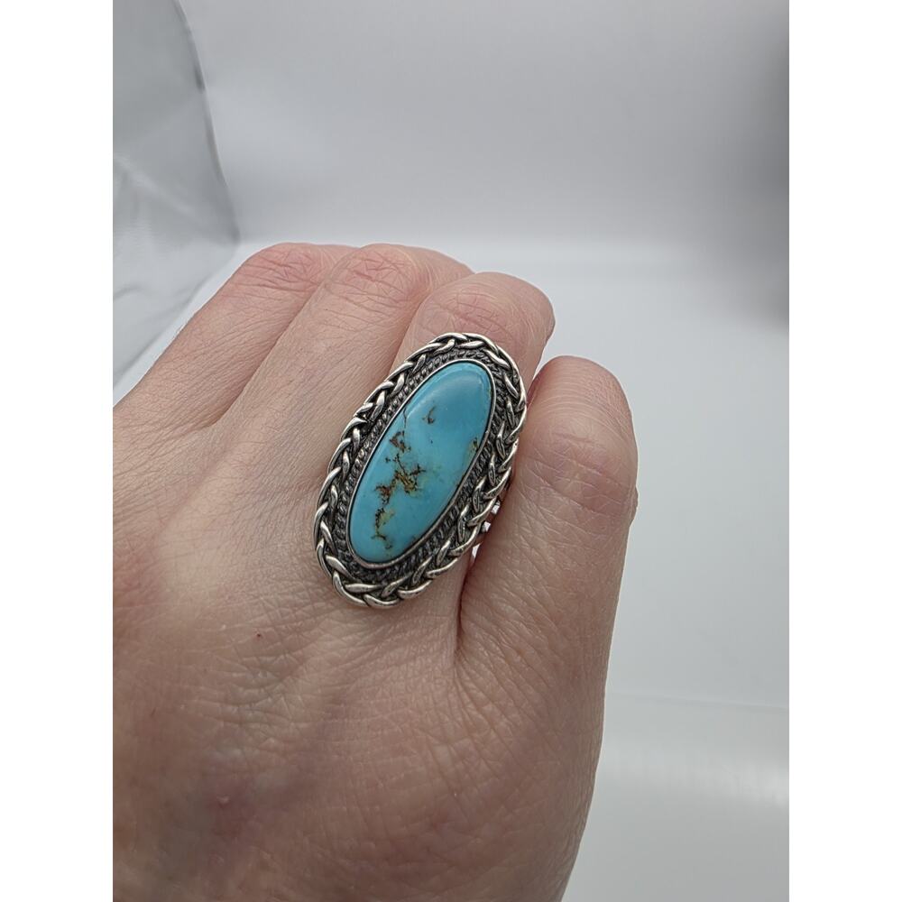 Native American Sterling Silver 925 Turquoise Ring Size 7.5